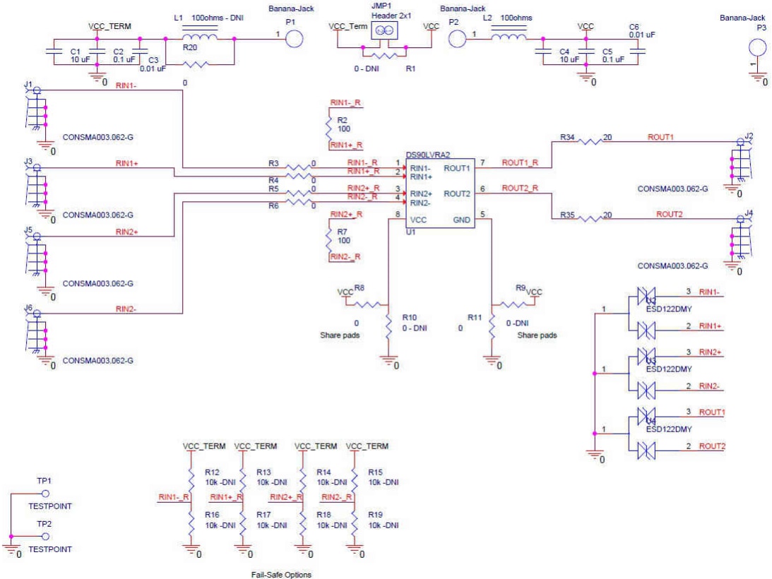 Schematic - Texas Instruments DS90LVRA2EVM Evaluation Module